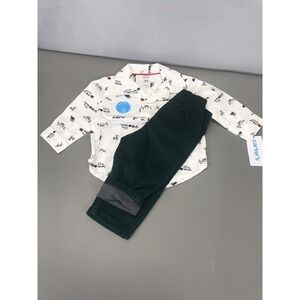 Carters Boys 6M Green Corduroy Pants & Train Button Down Shirt Set 2 Piece New